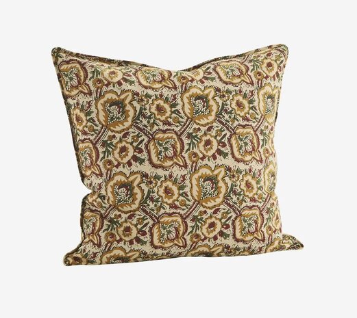 Madam Stoltz - pillow - Beige, tomato, hemp, green