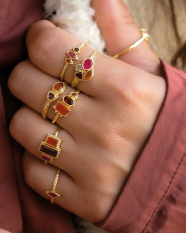 Muja Juma - Ring - goldplated - AWA - red agate, garnet