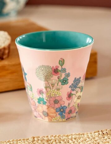 Rice - Melamine Cup - Zacht roze - Flower Collage Print