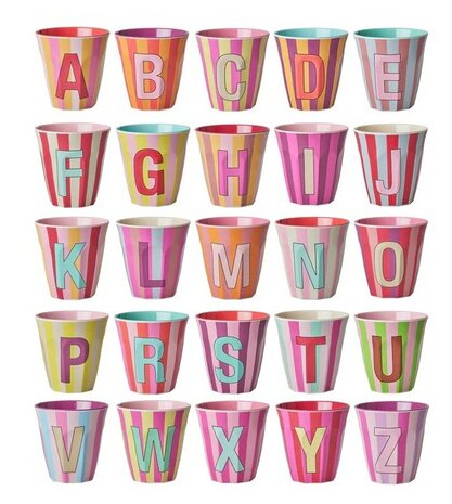 Rice - Melamine Cup - alfabet letters pink - gestreept