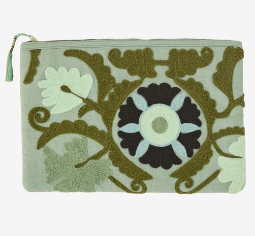 Madam Stoltz - Ipad sleeve - floral embroidered - multicolor blue green